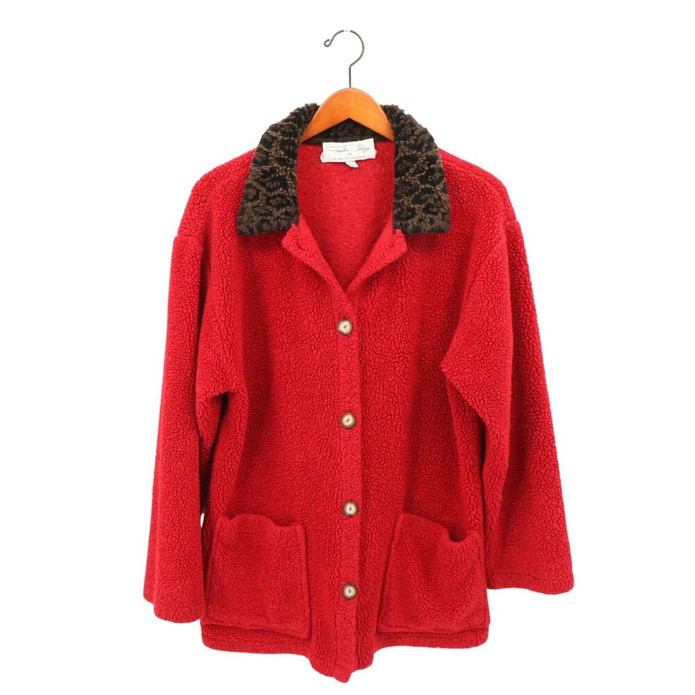 Tasha Polizzi Red Pile Button Front Chore Coat Jacket w/ Pockets L